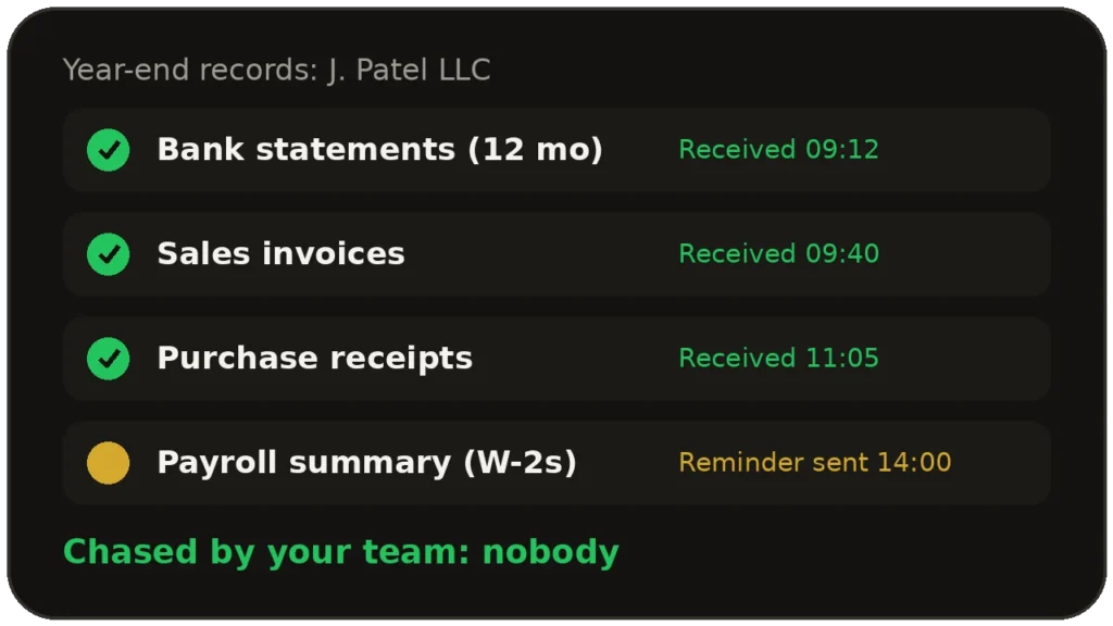 Year-end records request tracked automatically, with reminders sent without anyone chasing